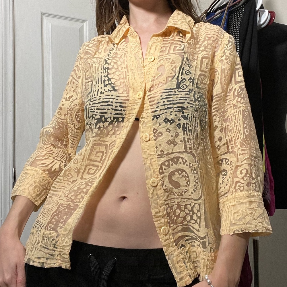 butter yellow mesh blouse